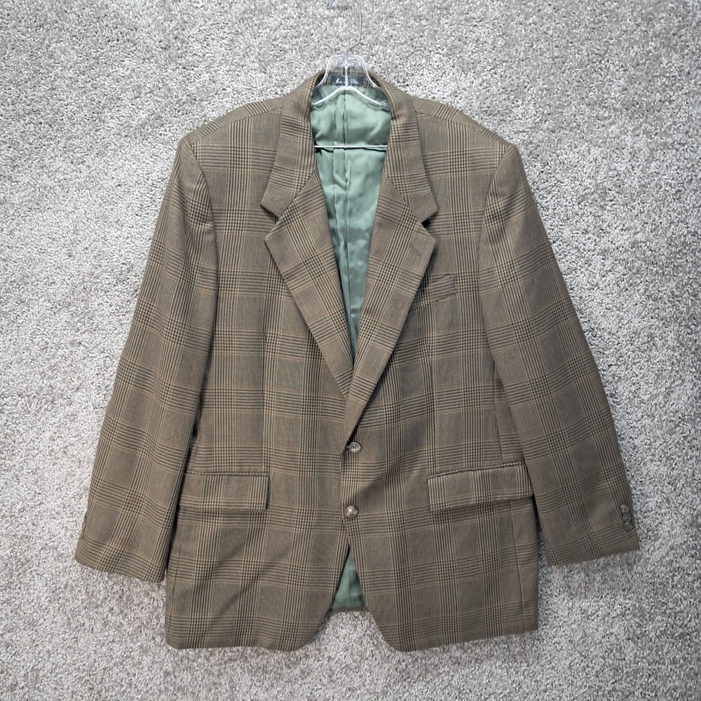 J Riggins Hunting Horns Mens 44L Glen Plaid Wool Blend Blazer Sport Coat Brown
